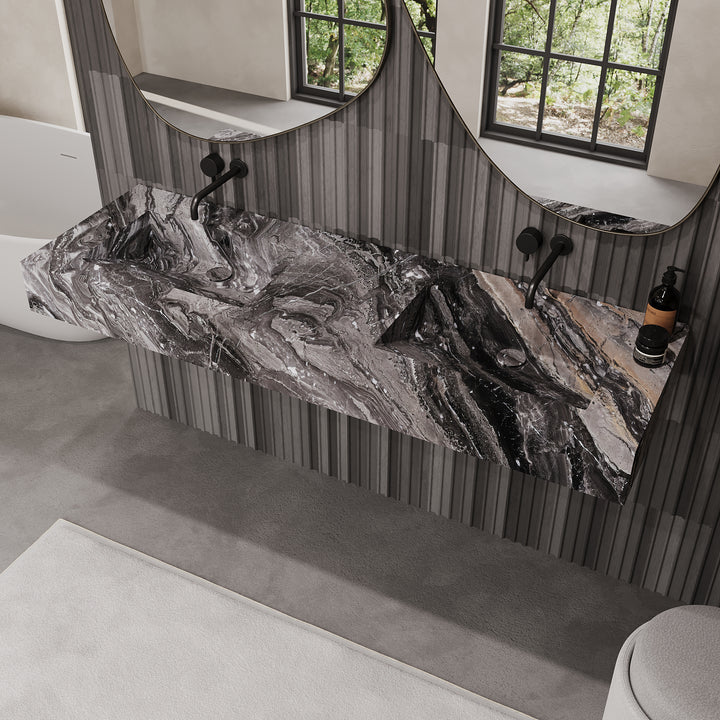 Skadi double marble basin in Grey Galaxy