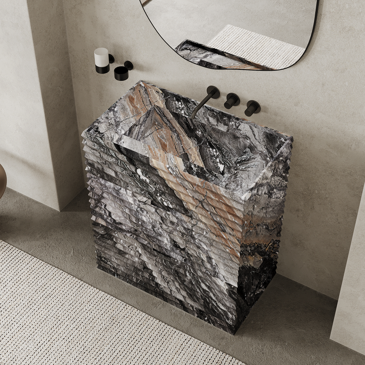 Njord - Ribbed Marble Bathroom Vanity - Grey Galaxy - Large