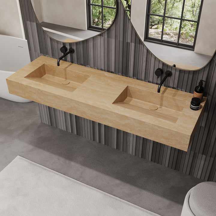 Skadi double marble basin in Beige Travertine