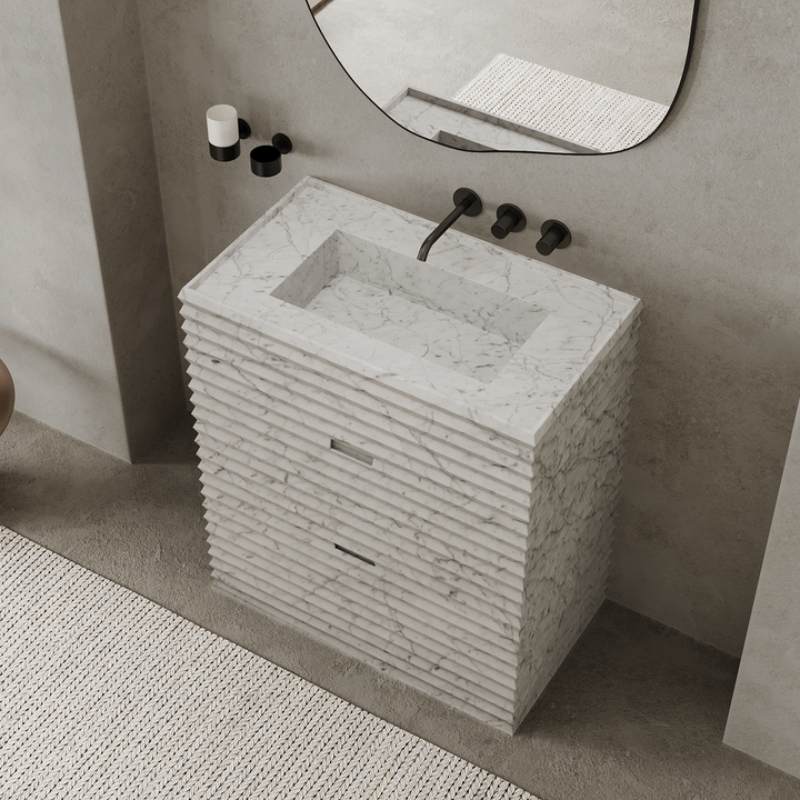 Njord - Ribbed Marble Bathroom Vanity - White Carrara - Medium