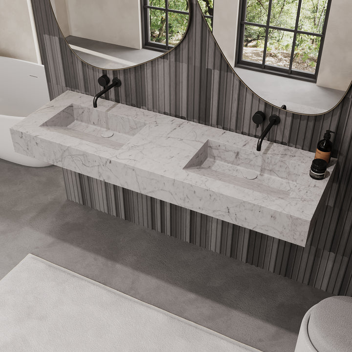 Skadi double marble basin in White Carrara