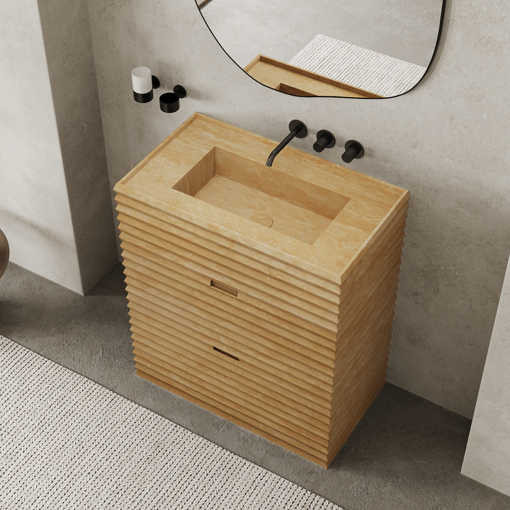 Njord - Ribbed Marble Bathroom Vanity - Beige Travertine - Medium