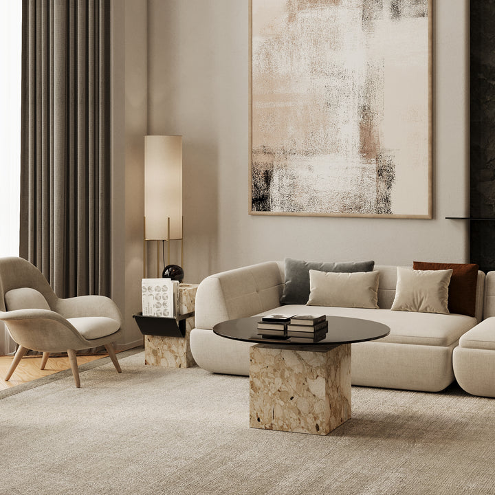 Bogense marble coffee table lifestyle view in Beige Breccia