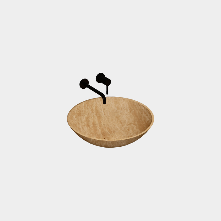 Maiken round marble basin side view in Beige Travertine
