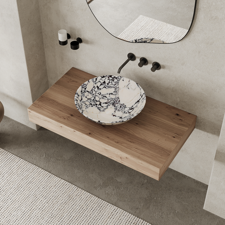 Maiken round marble basin in Calacatta Viola