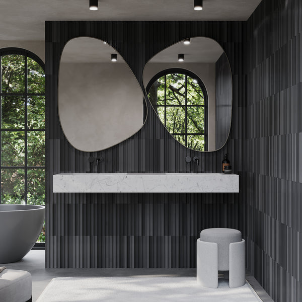 Skadi double marble basin styled in bathroom interior
