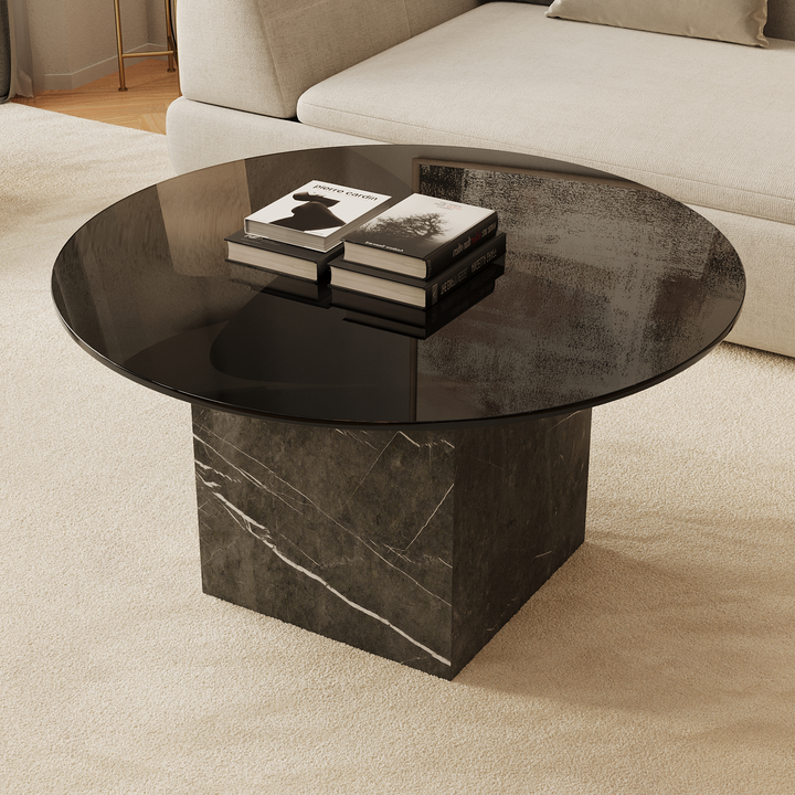 Bogense marble coffee table top view in Beige Breccia