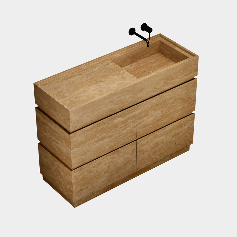 Orca - Marble Bathroom Vanity - Beige Travertine - Large (Right Side Basin)