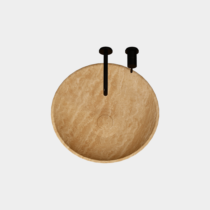 Maiken round basin top view in Beige Travertine