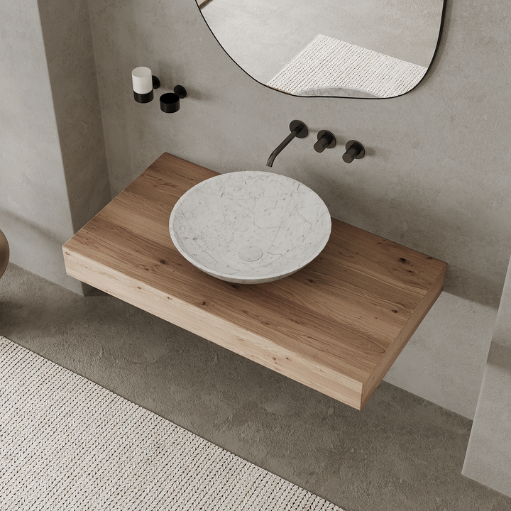 Maiken round marble basin in White Carrara