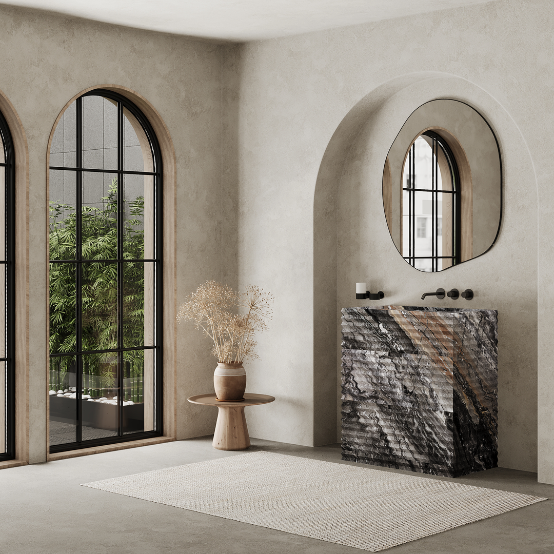 Njord - Ribbed Marble Bathroom Vanity - Grey Galaxy - Large