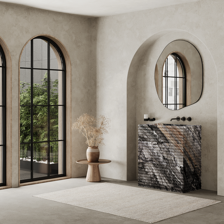 Njord - Ribbed Marble Bathroom Vanity - Grey Galaxy - Large