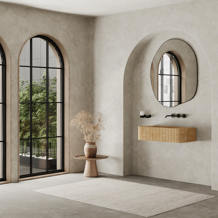Raya - Ribbed Marble Basin - Beige Travertine - Small