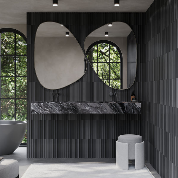 Skadi double marble basin styled in bathroom interior