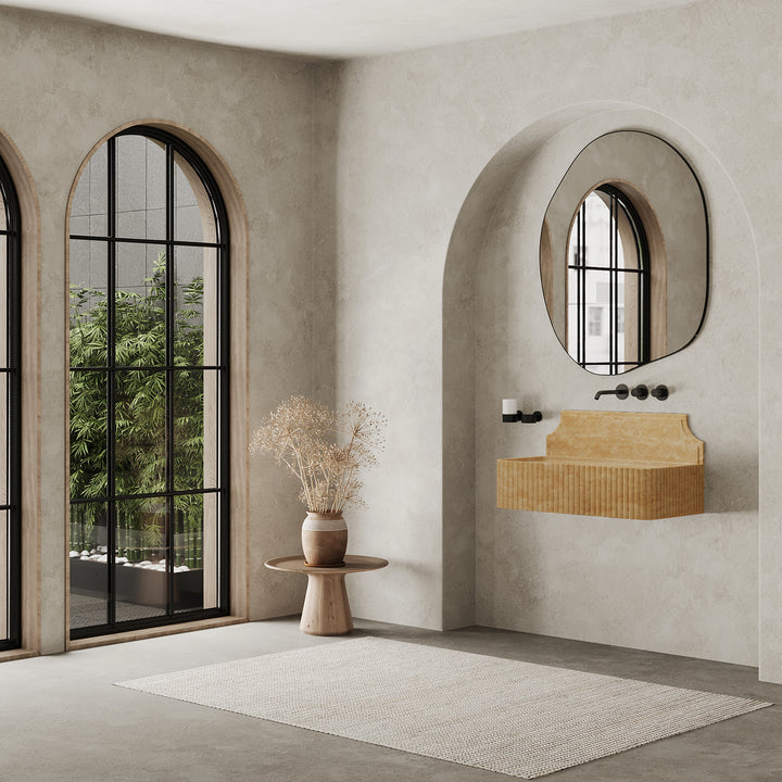 Skive - Ribbed Marble Basin - Beige Travertine - Large