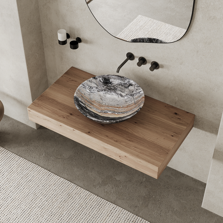 Maiken round marble basin in Grey Galaxy