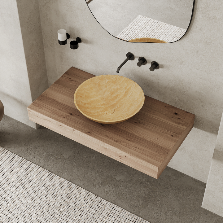 Maiken round marble basin in Beige Travertine