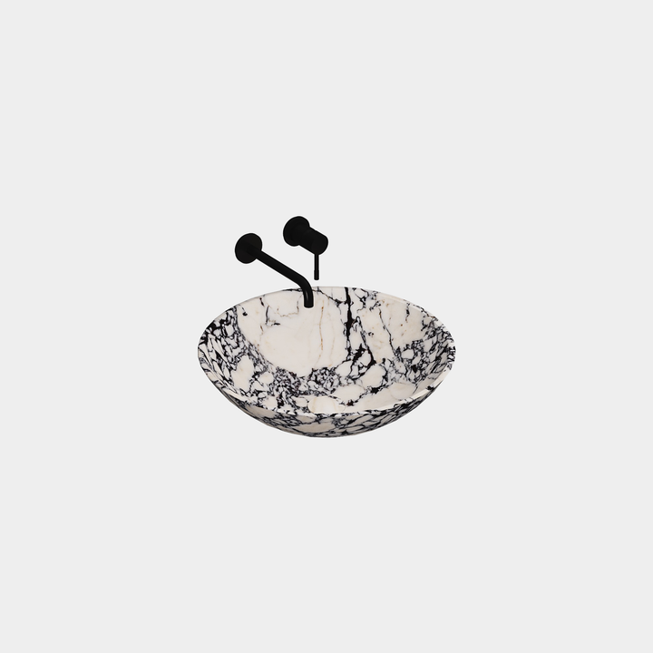 Maiken round marble basin side view in Calacatta Viola