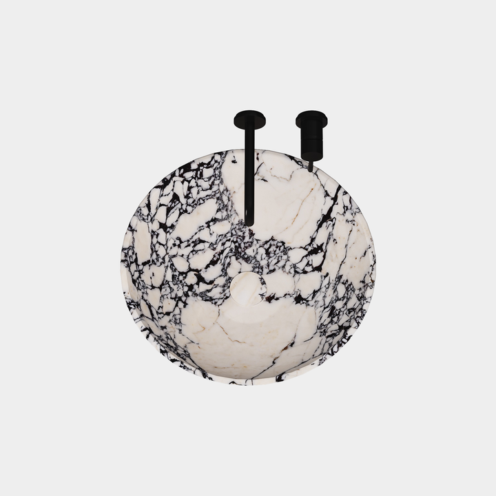 Maiken round basin top view in Calacatta Viola