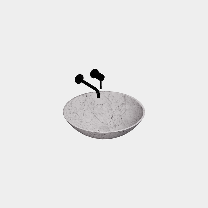 Maiken round marble basin side view in White Carrara