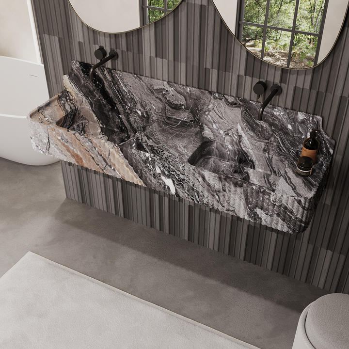 Skive ribbed double basin lifestyle view in Grey Galaxy