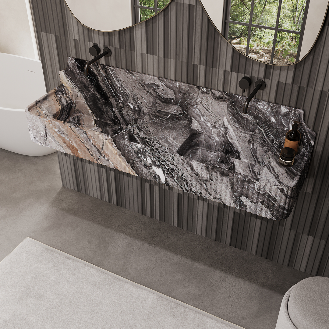 Skive - Ribbed Marble Double Basin - Grey Galaxy
