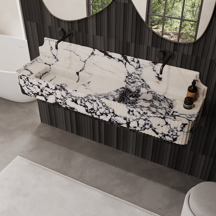 Skive - Ribbed Marble Double Basin - Calacatta Viola