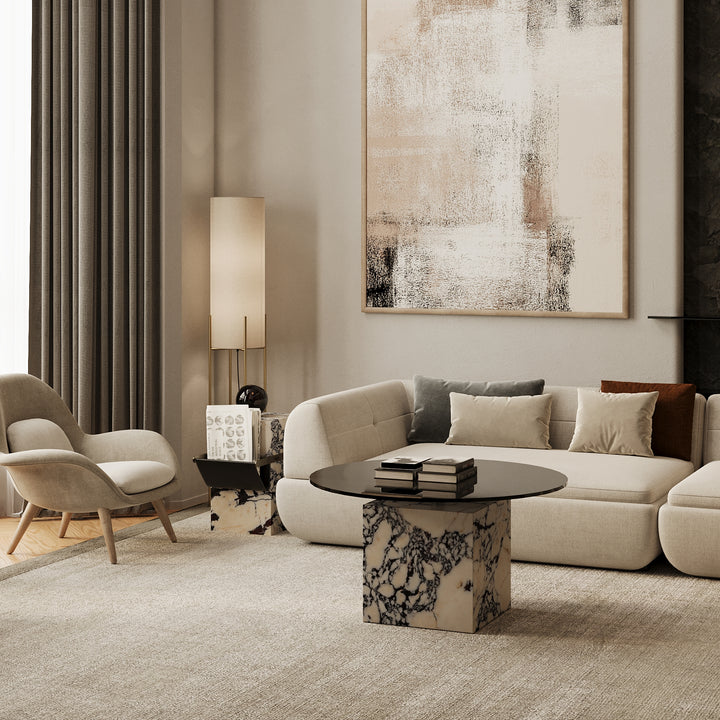 Bogense marble coffee table lifestyle view in Calacatta Viola