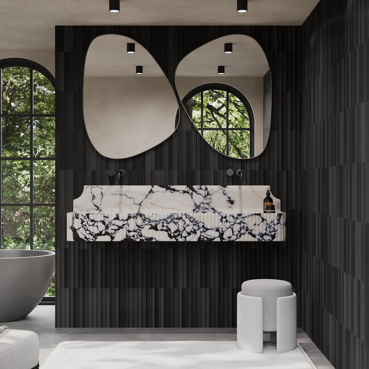 Skive - Ribbed Marble Double Basin - Calacatta Viola