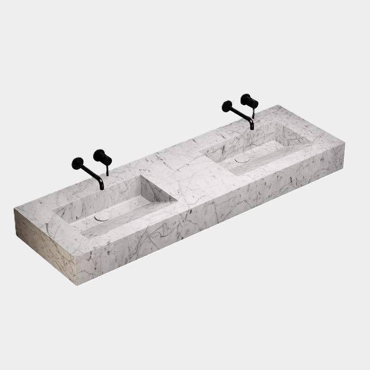 Skadi double marble basin side view in White Carrara