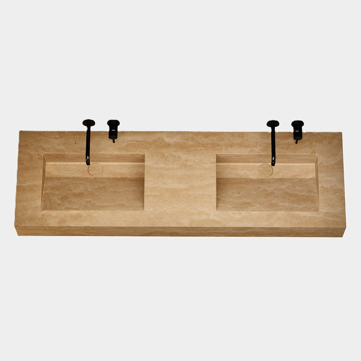Skadi rectangular marble basin in Beige Travertine top view