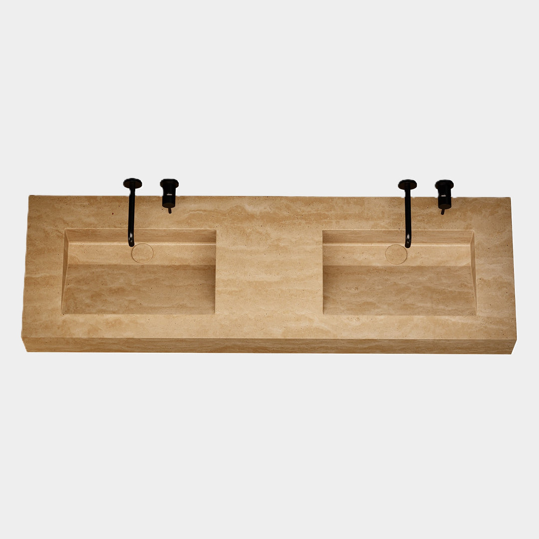 Skadi - Double Marble Basin - Beige Travertine