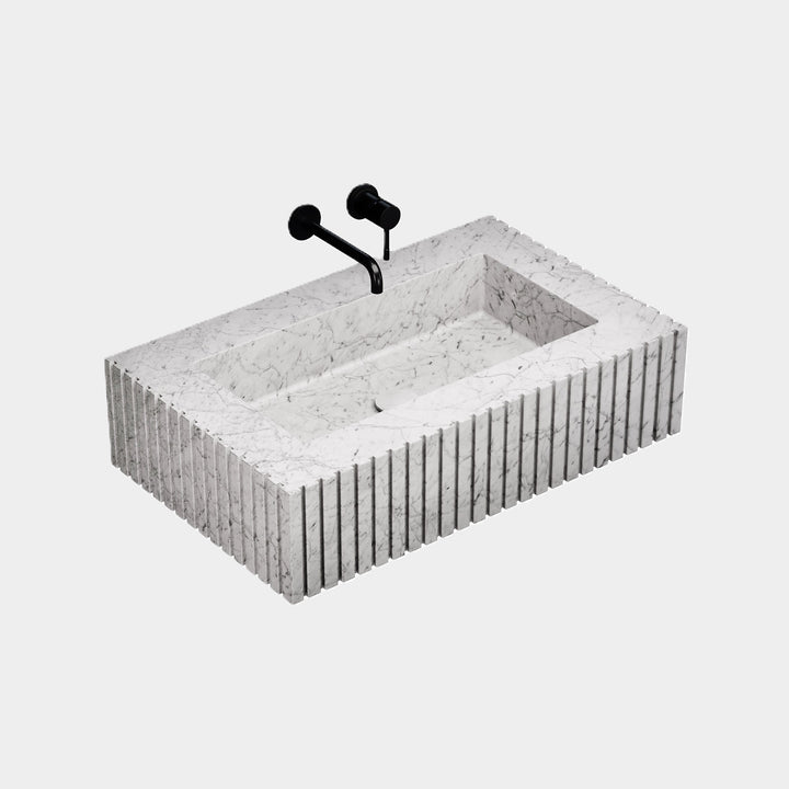Luca - Ribbed Marble Basin - White Carrara - Medium