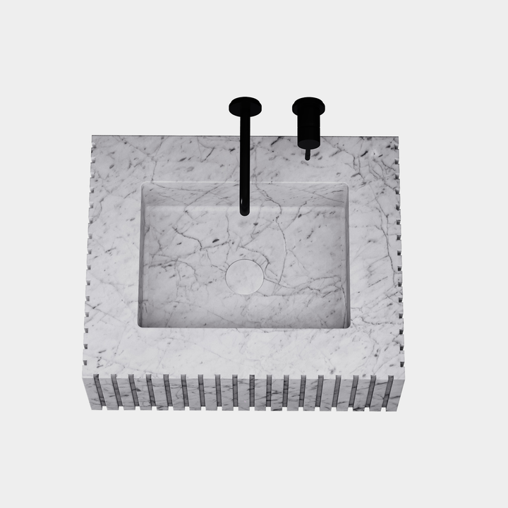 Luca Ribbed Marble Basin - White Carrara - Small - Top View