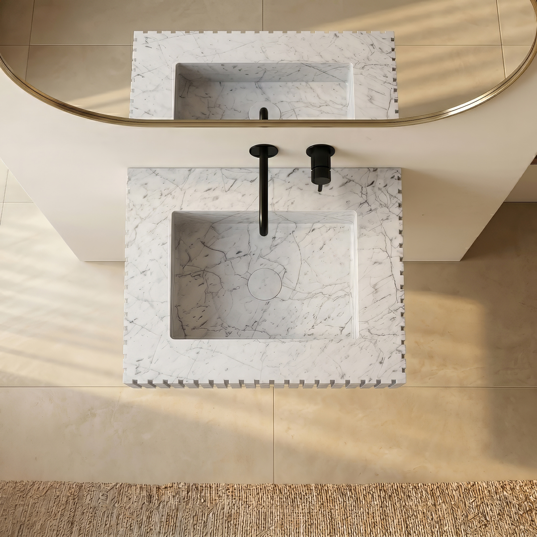 NORDST Luca ribbed marble basin in White Carrara marble - Small - Top View