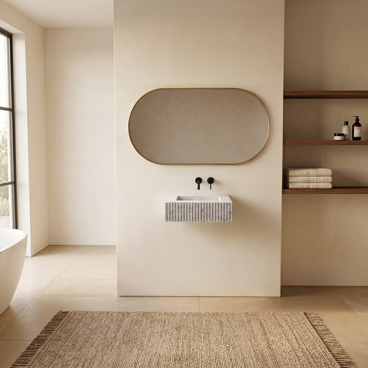 NORDST Luca ribbed marble basin in Calacatta Viola marble - Small - Front View