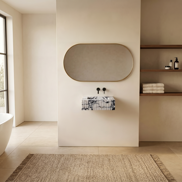 NORDST Luca ribbed marble basin in Calacatta Viola marble - Small - Front View