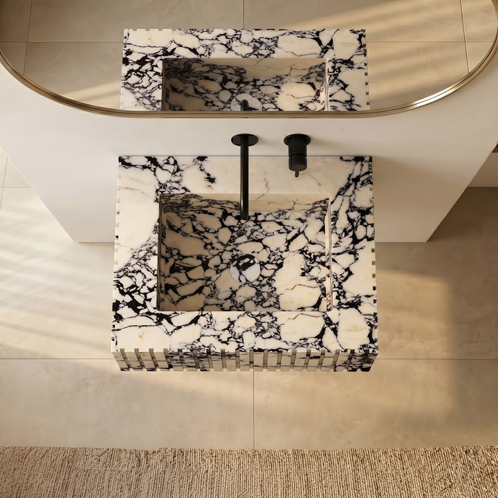 NORDST Luca ribbed marble basin in Calacatta Viola marble - Small - Top View