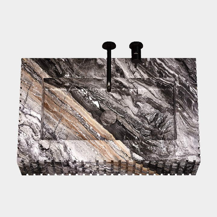 Luca Ribbed Marble Basin - Grey Galaxy - Medium - Top View