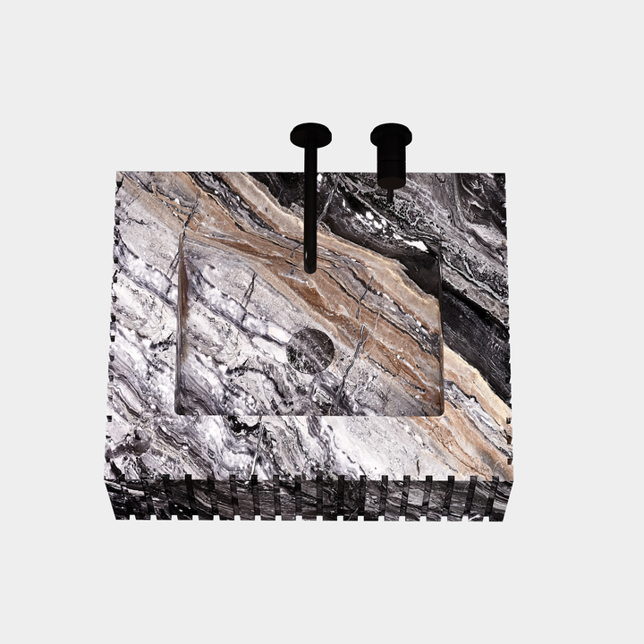 Luca Ribbed Marble Basin - Grey Galaxy - Small - Top View