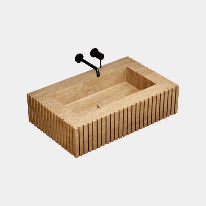 Luca - Ribbed Marble Basin - Beige Travertine - Medium