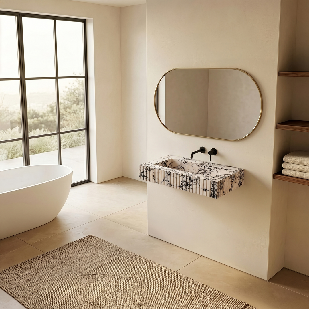 Luca - Ribbed Marble Basin