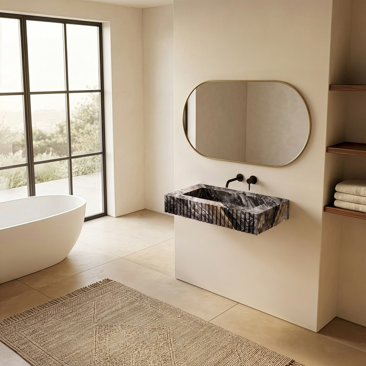Luca - Ribbed Marble Basin