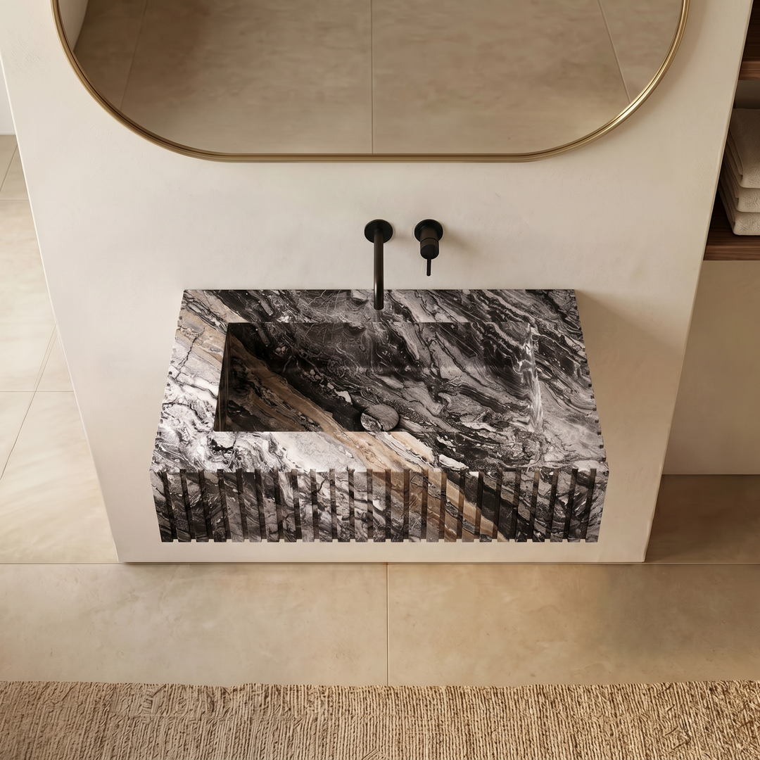 Luca - Ribbed Marble Basin