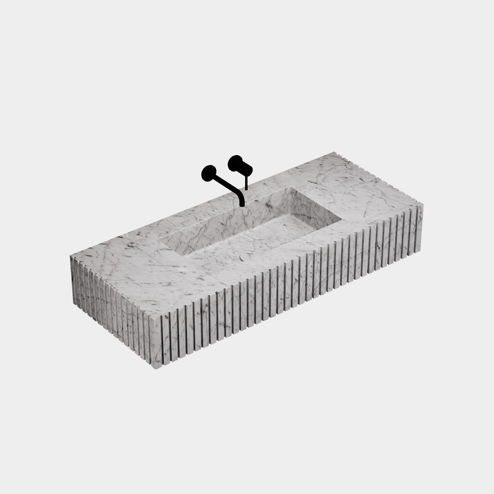 Luca Ribbed Marble Basin - White Carrara - Large - Side View