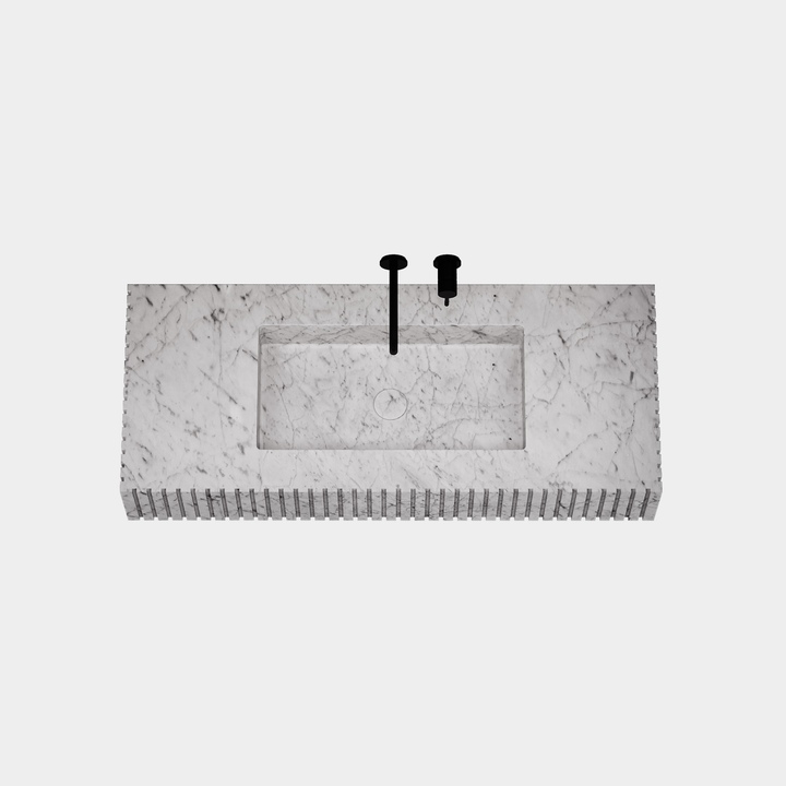 Luca Ribbed Marble Basin - White Carrara - Large - Top View