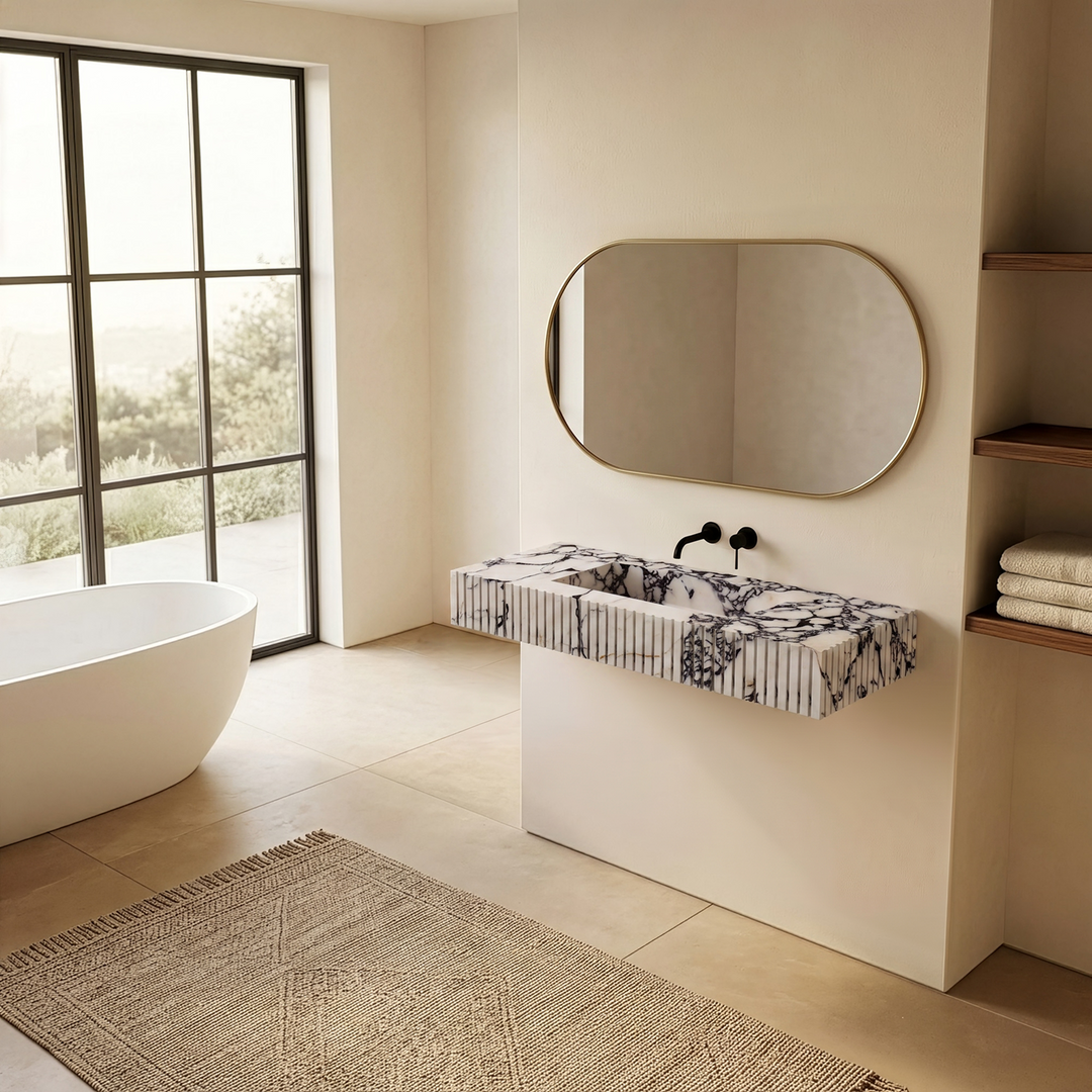 Luca - Ribbed Marble Basin