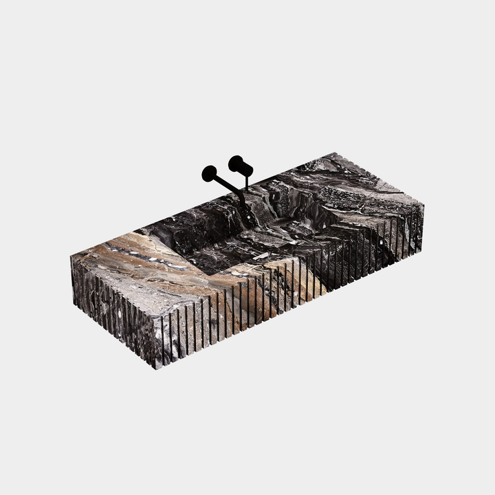 Luca Ribbed Marble Basin - Grey Galaxy - Large - Side View