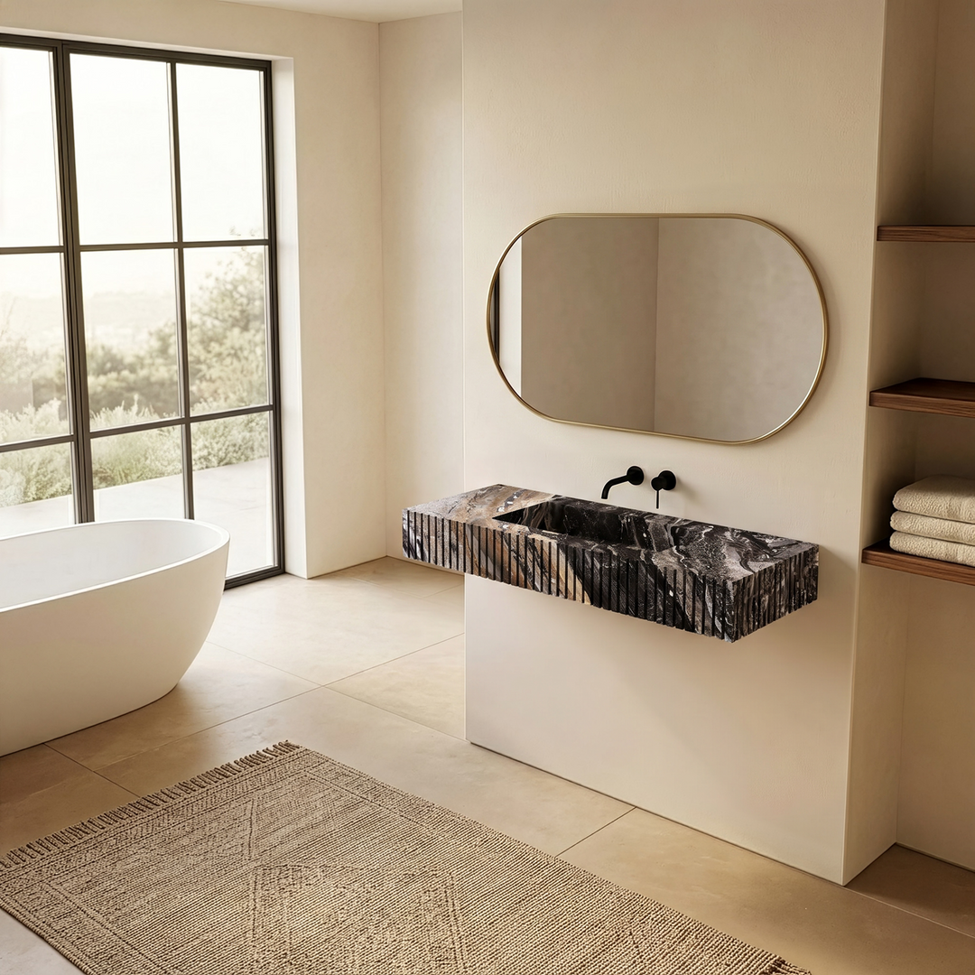 Luca - Ribbed Marble Basin