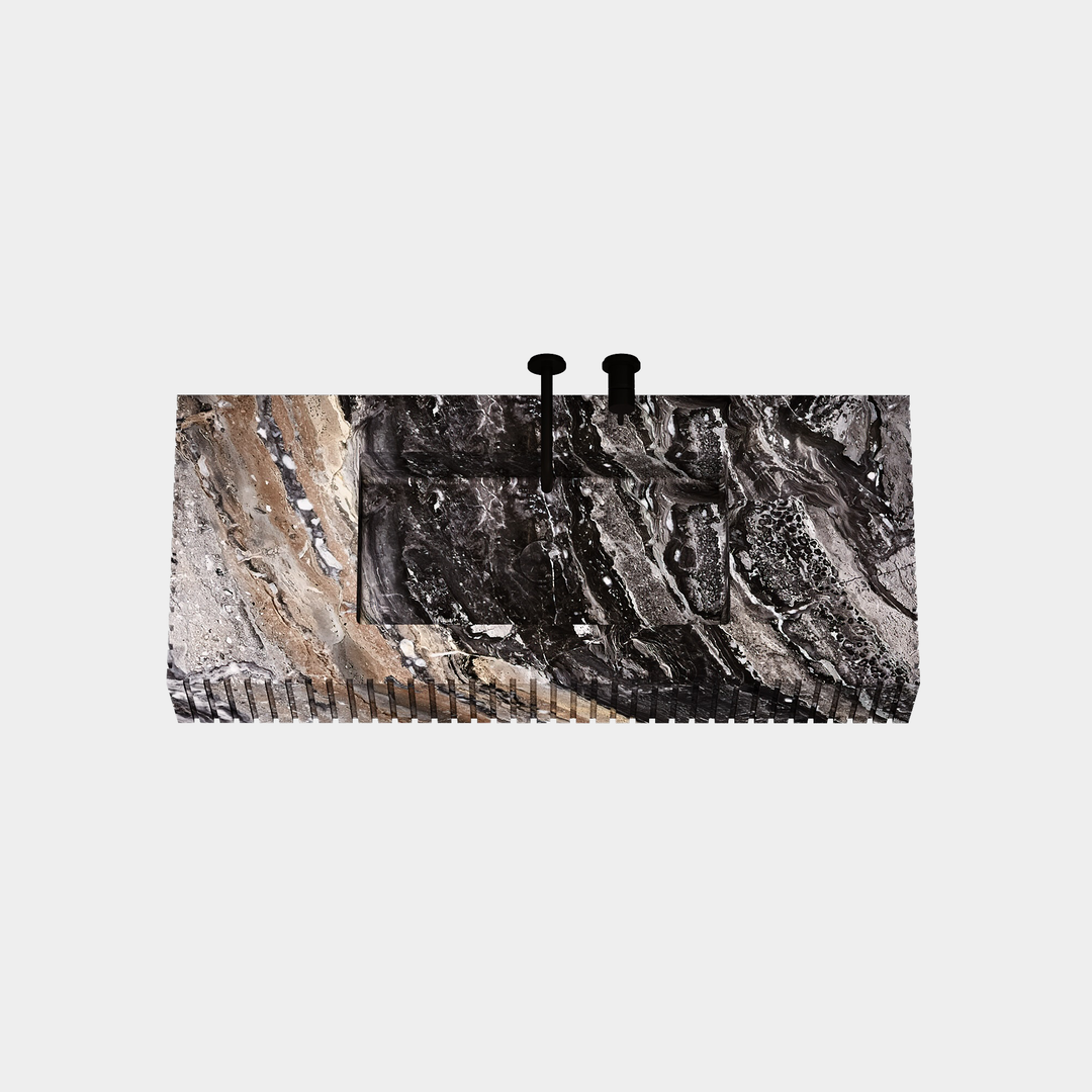 Luca - Ribbed Marble Basin - Grey Galaxy - Large